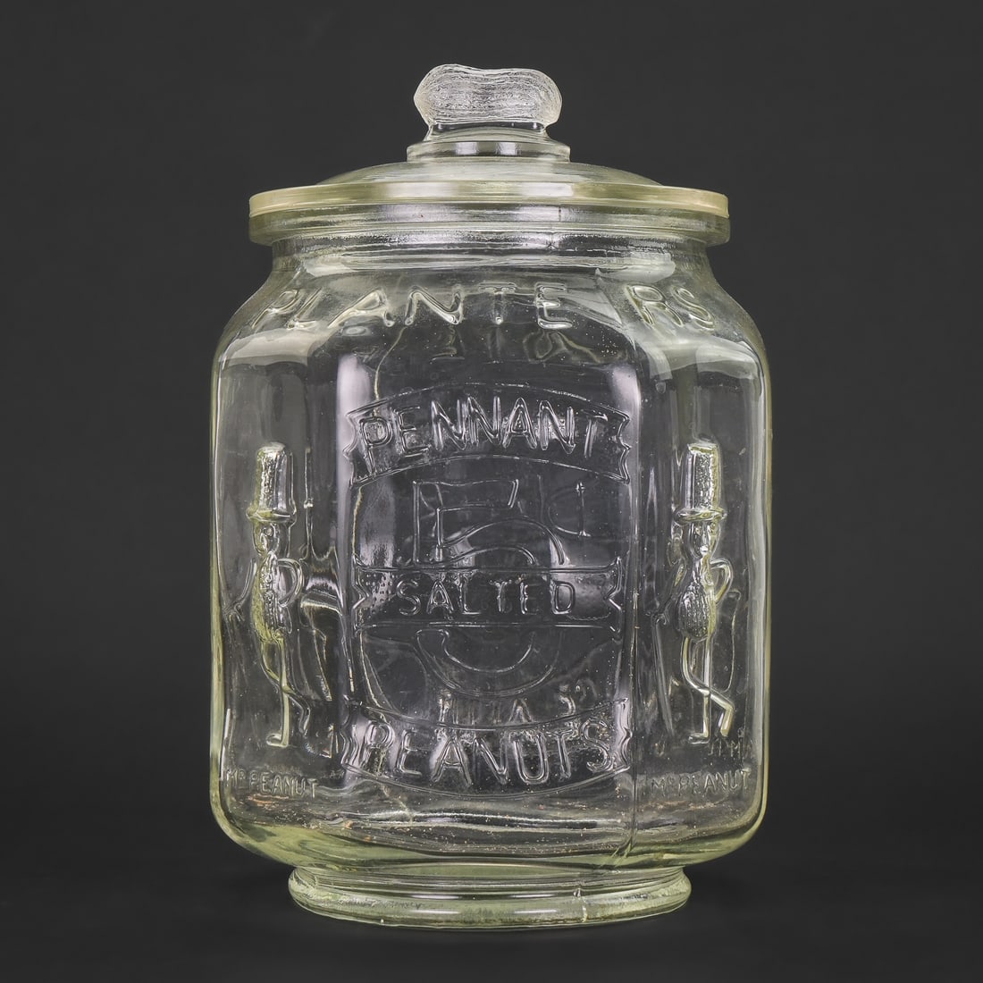 Planter's Peanuts Counter Top Jar: Early 20th c Planter's Peanuts countertop store display jar with lid, excellent condition, ht with lid 12 1/2", base 8" x 8" x 10 1/2"