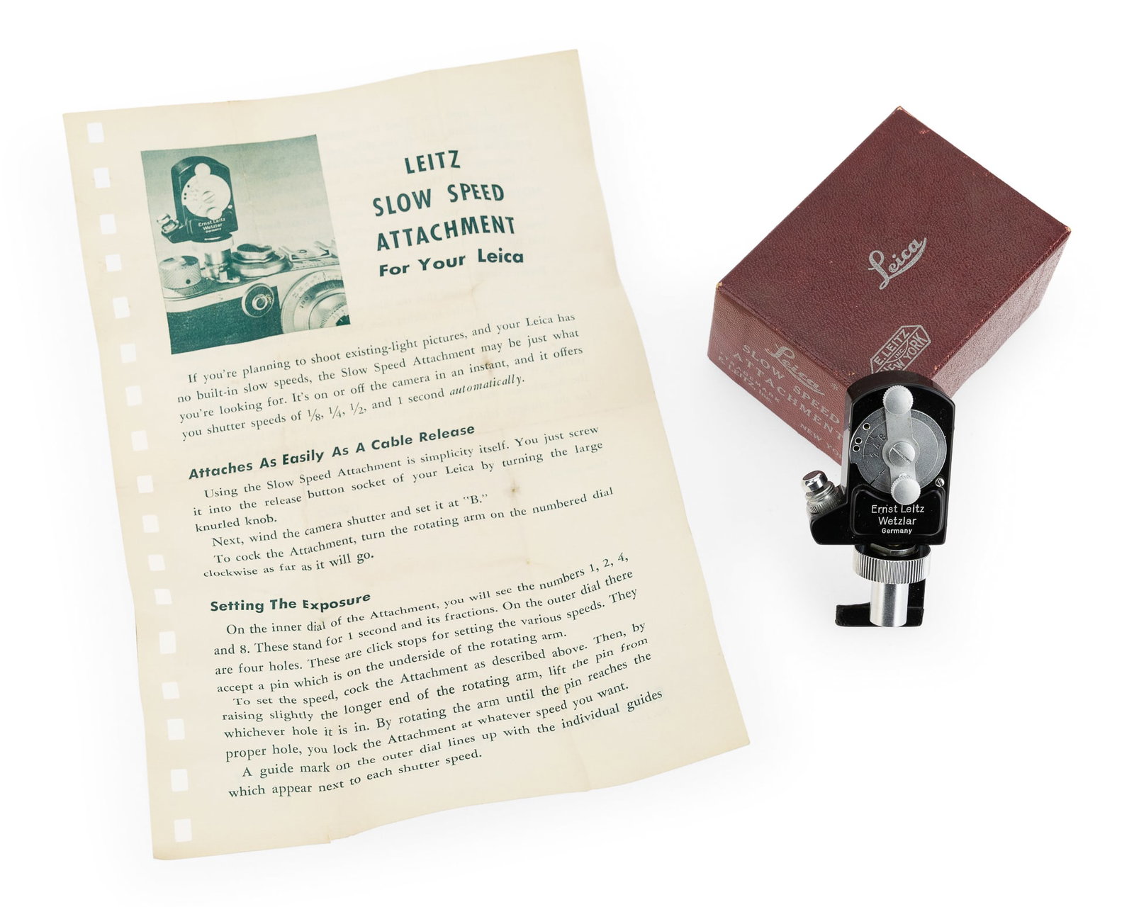Leica Slow Speed Attachment: Leica Slow Speed attachment in original box, paper, and instructions.