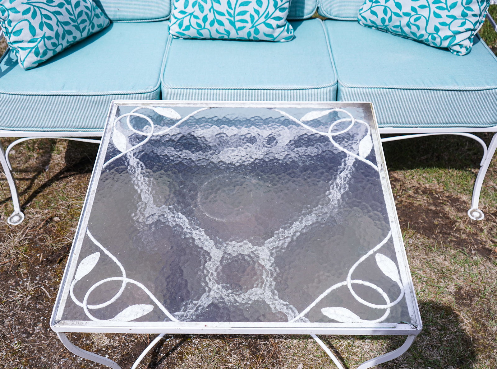 Iron Patio Sofa, Coffee Table, & Two Stands - 2