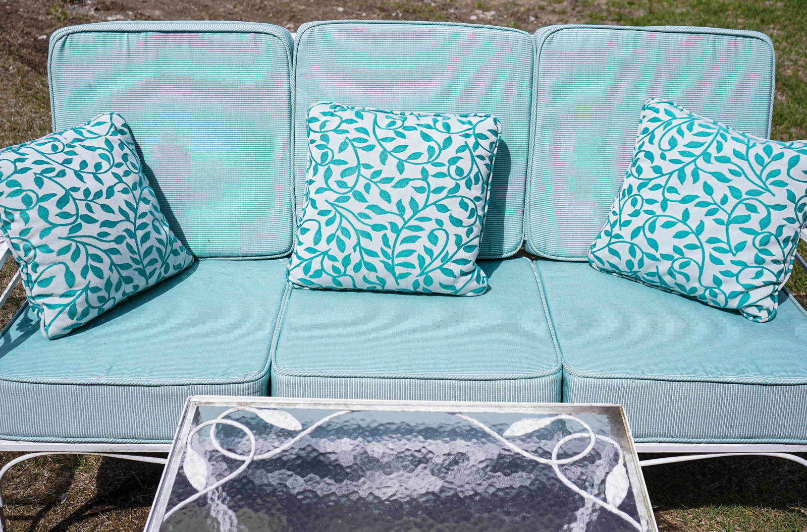 Iron Patio Sofa, Coffee Table, & Two Stands - 3