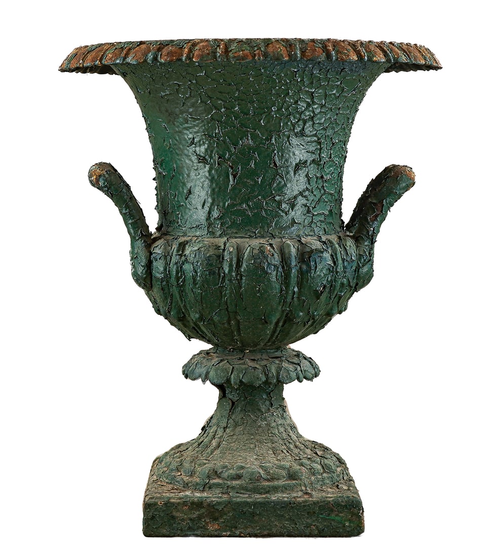 Victorian Cast Iron Garden Urn: Victorian cast iron garden urn, diameter 21", ht 26"