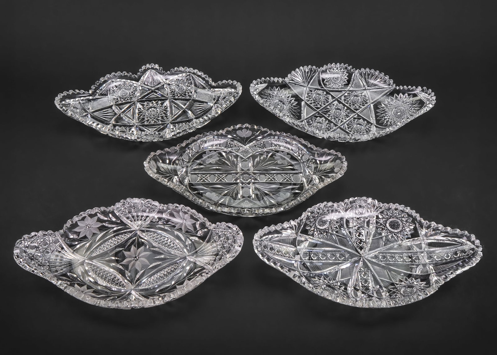 5 ABCG Brilliant Cut Glass Ice Cream Trays (1 of 1)