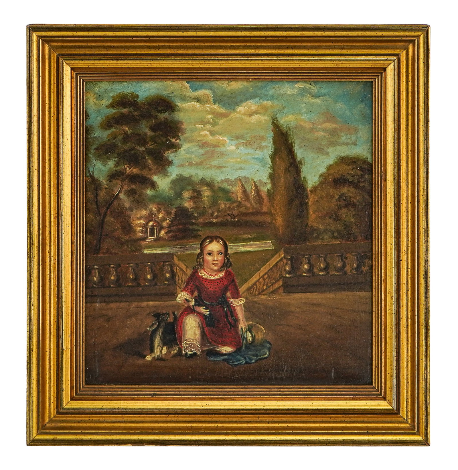 Mid 19th c Portrait of Mary Ann Davis: Mid 19th c oil on board portrait of Mary Ann Davis (b England Aug 25, 1843), sight 10" x 9 1/2", overall 14" x 13"