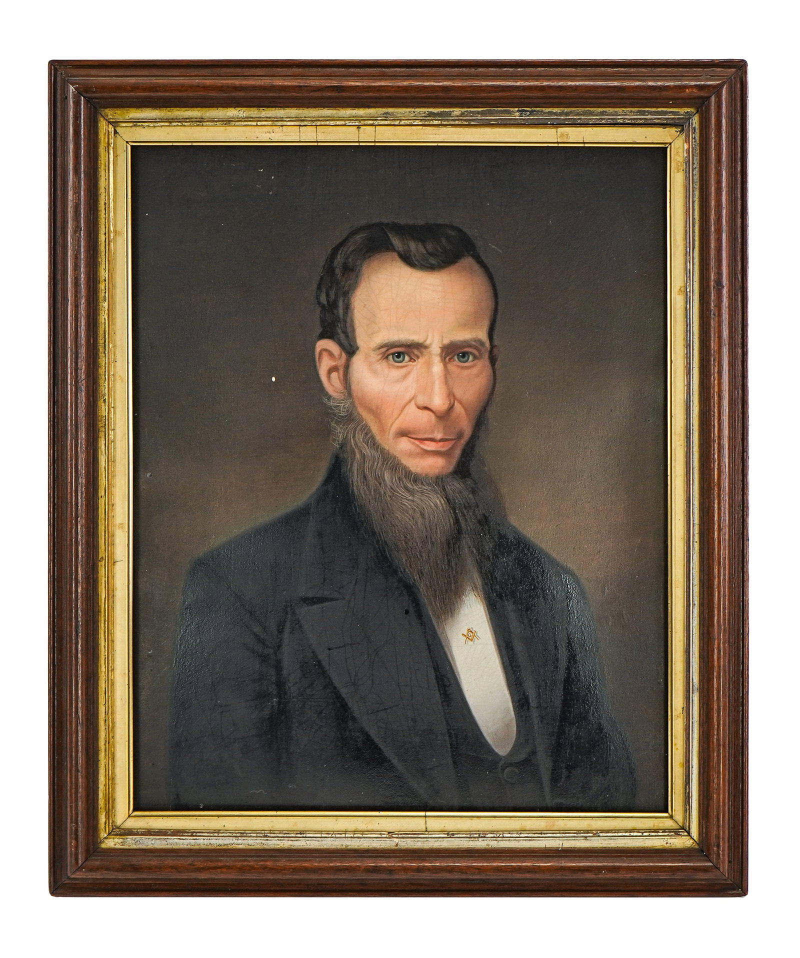 George W Fisher (1823-1892) Self Portrait: Late 19th c oil on board self portrait of George W Fisher (b Alsace, France 1823- d PA 1892) artist and portrait painter, who came to the US in 1830, settling in Lancaster, Pennsylvania, image 16" x