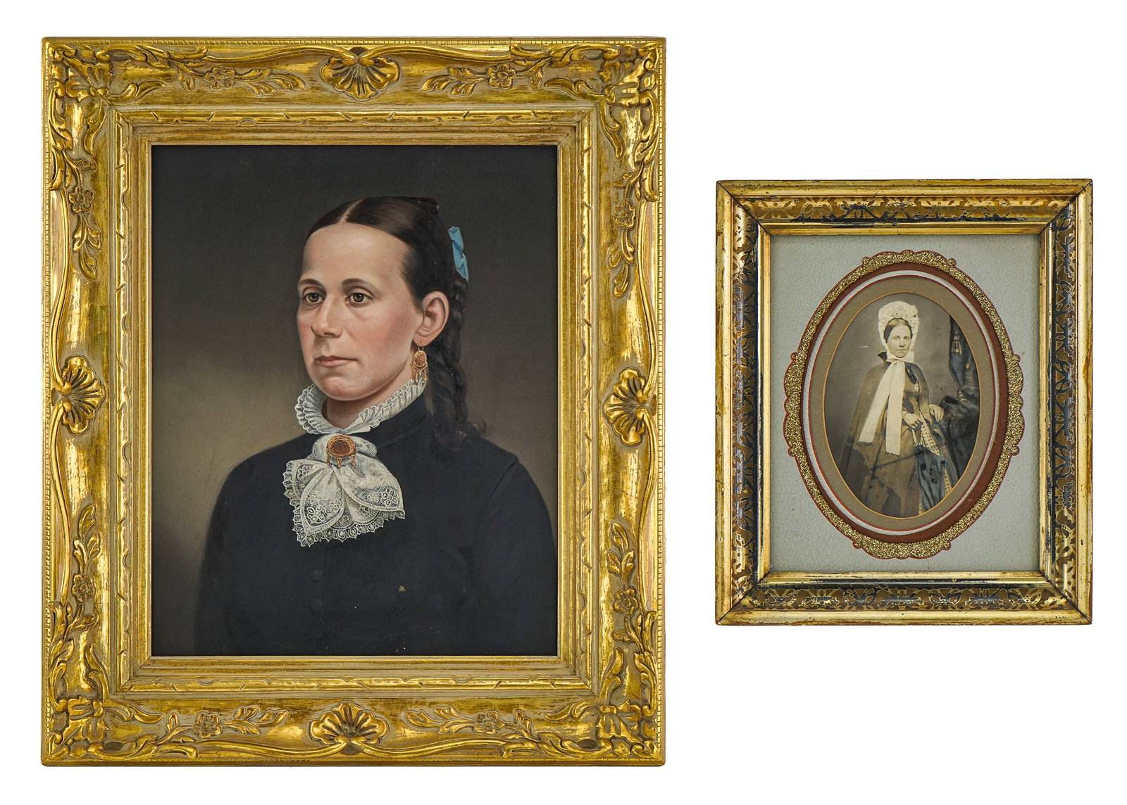 George W Fisher (1823-1892) Anna Cate Fisher Mendenhall: George W Fisher (France 1823- Pennsylvania 1892) portrait of his daughter Anne Cate Fisher Mendenhall, painted about 1865-1875, sight 15" x 19", overall 27 1/2" x 23 1/2", sold with a gilt framed