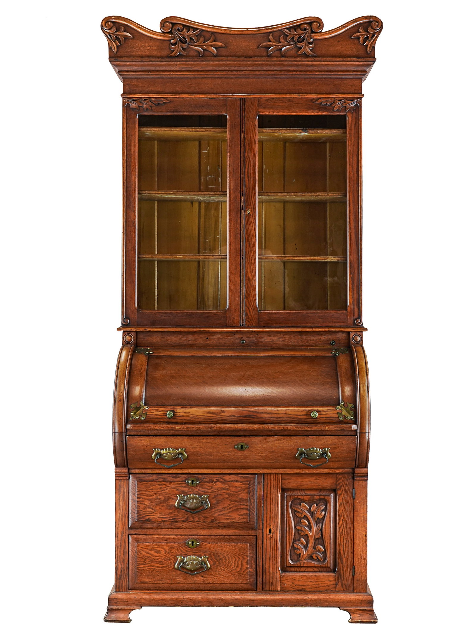 19th c Victorian Oak Cylinder Roll Secretary (1 of 11)