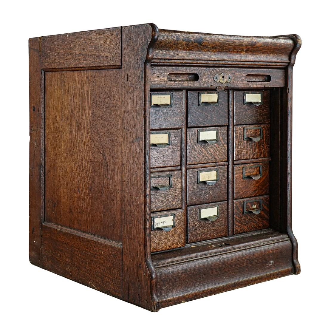 Oak Tambour Front Table Top File Cabinet (1 of 5)