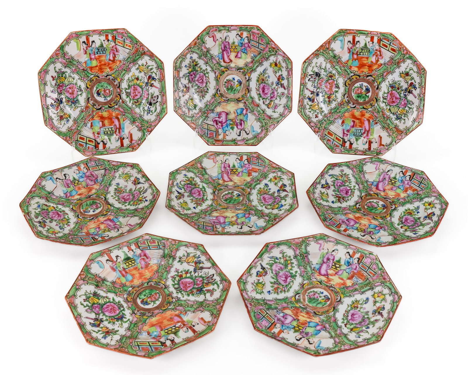 8 Chinese Rose Medallion Octagonal Plates (1 of 1)