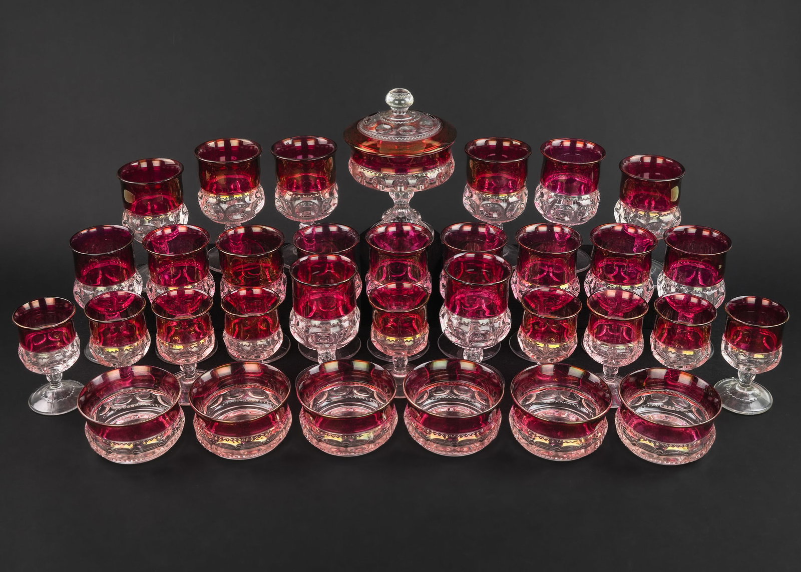 Kings Crown Cranberry Flashed Goblets - 2