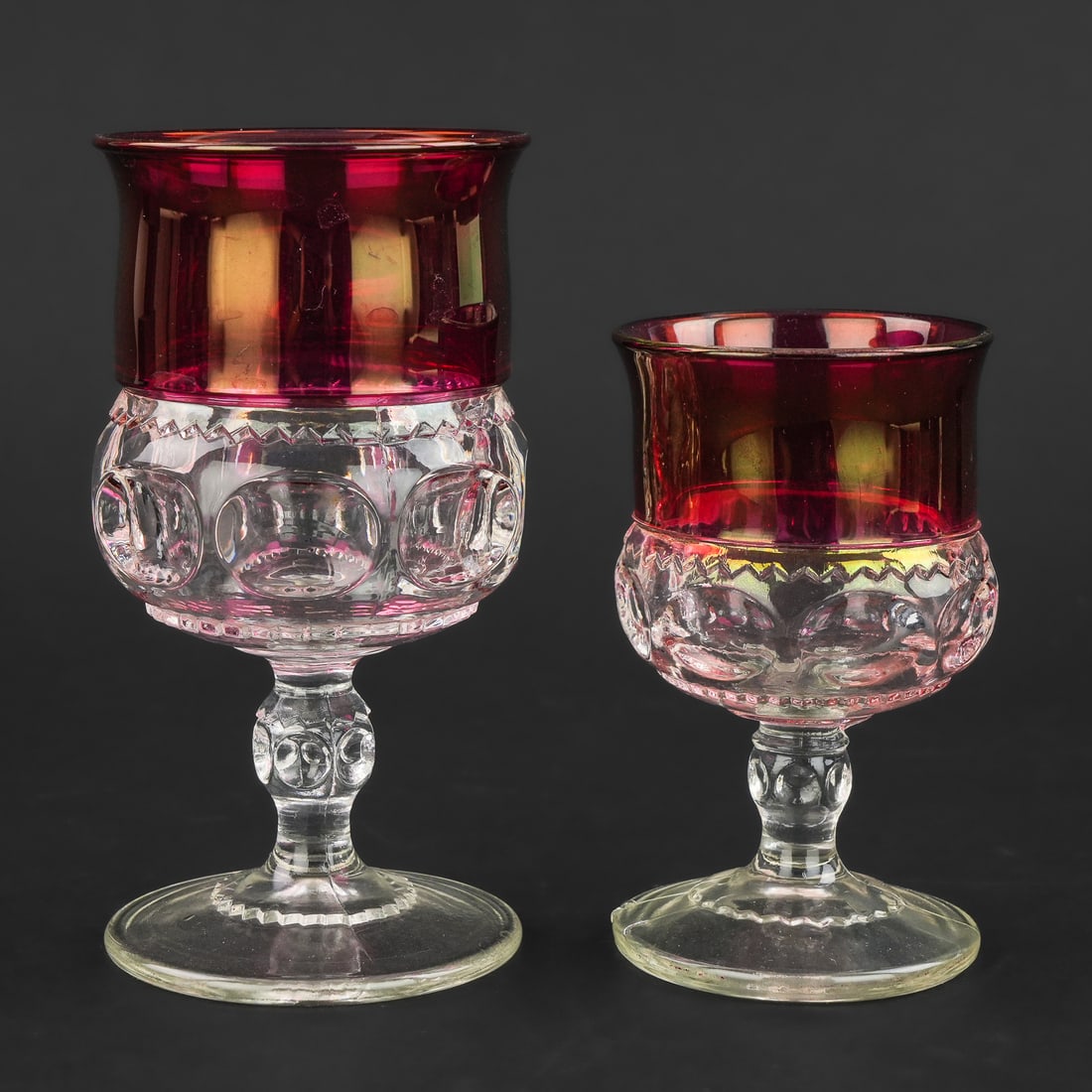 Kings Crown Cranberry Flashed Goblets - 3