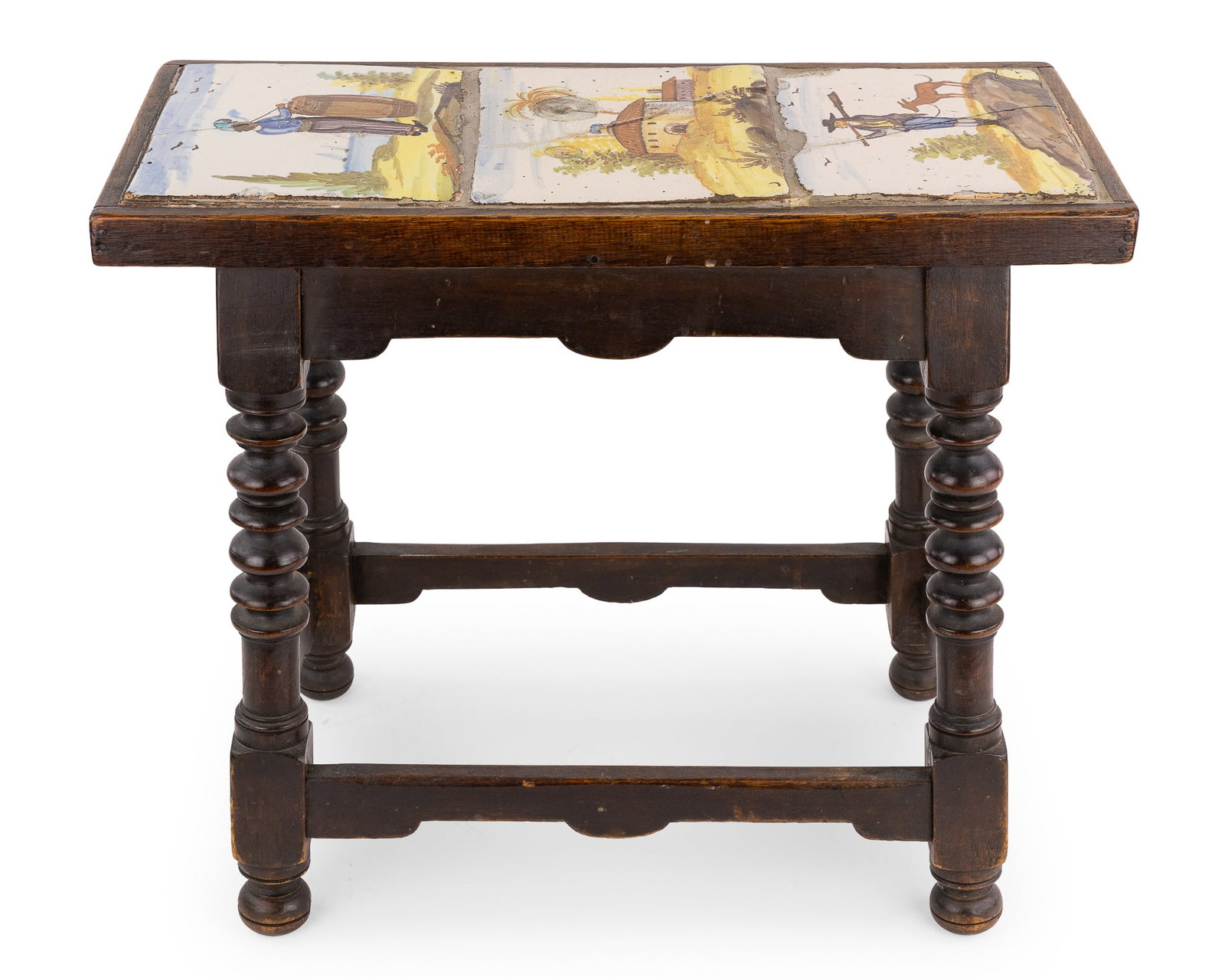 Walnut Jacobean Style Tile Top Stool - 2