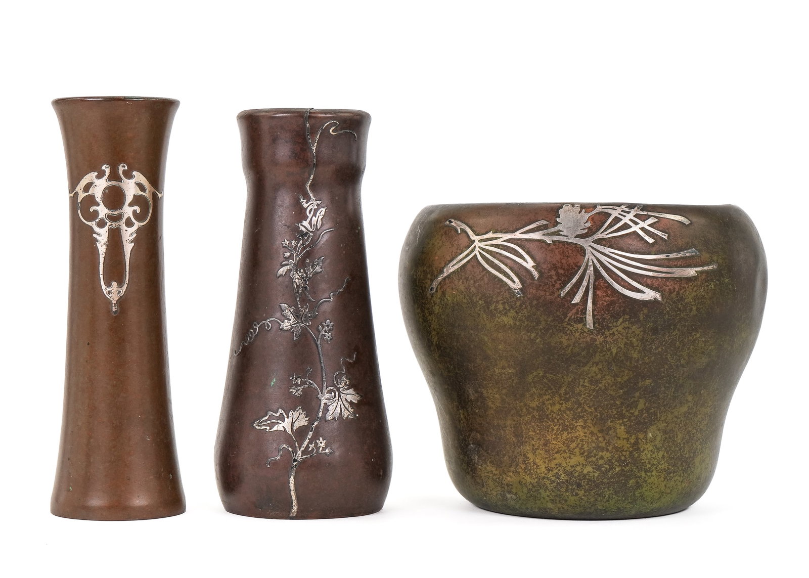 Arts & Crafts Silver on Bronze Bowl, Vases (1 of 8)