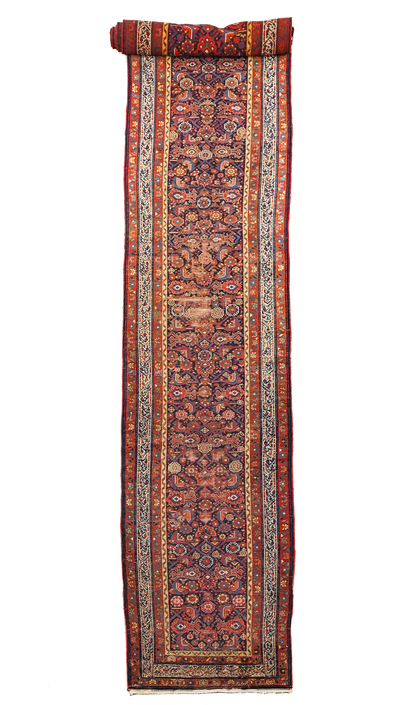 Mid 20th c Persian Runner: Mid 20th c Persian runner, uneven wear, bare spots, 2' 10" x 17' 10"