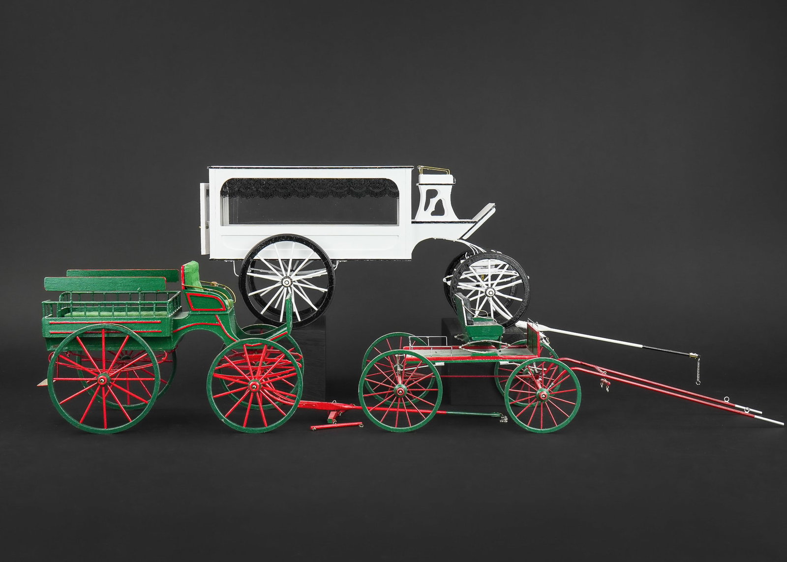 Three Toy Miniature Horse Drawn Wagons (1 of 5)