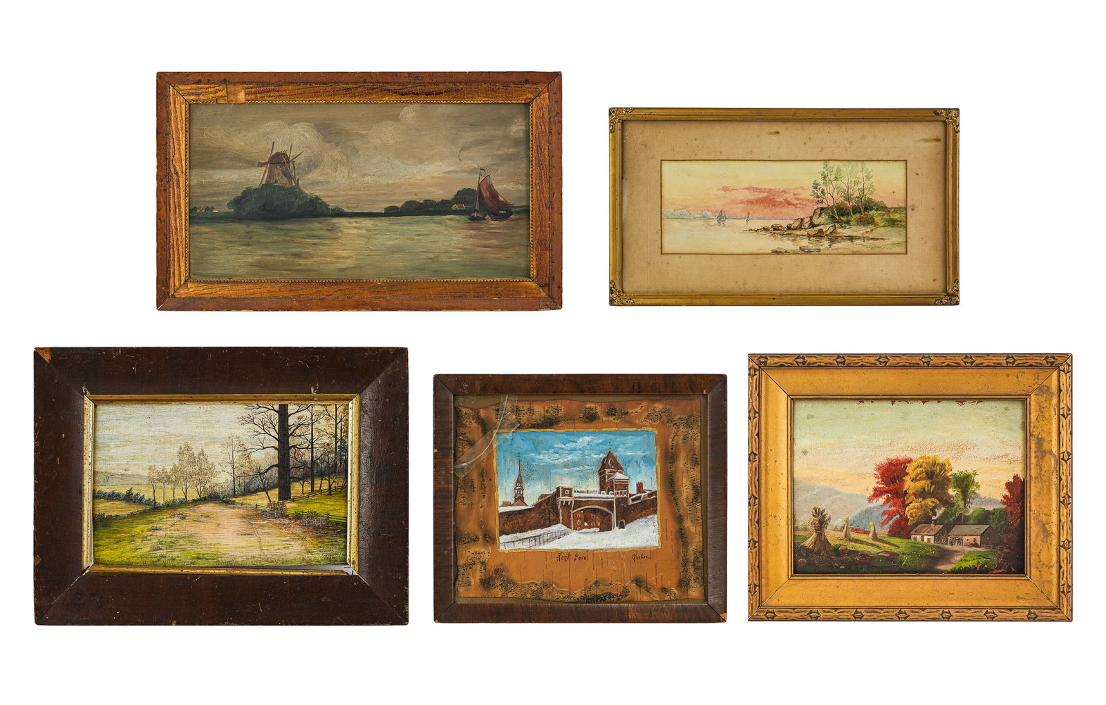 5 Primitive 19th c Paintings (1 of 6)