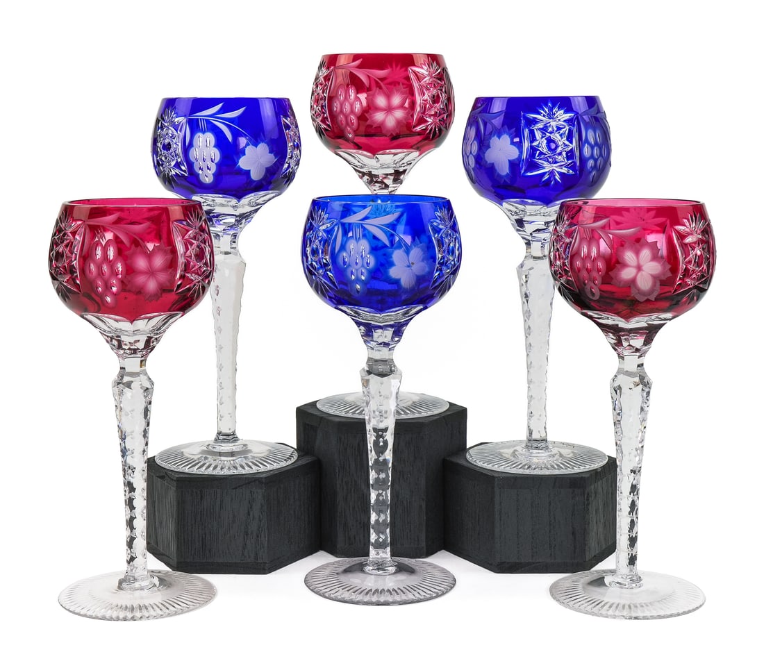 6 Bohemian Flashed Cut To Clear Goblets