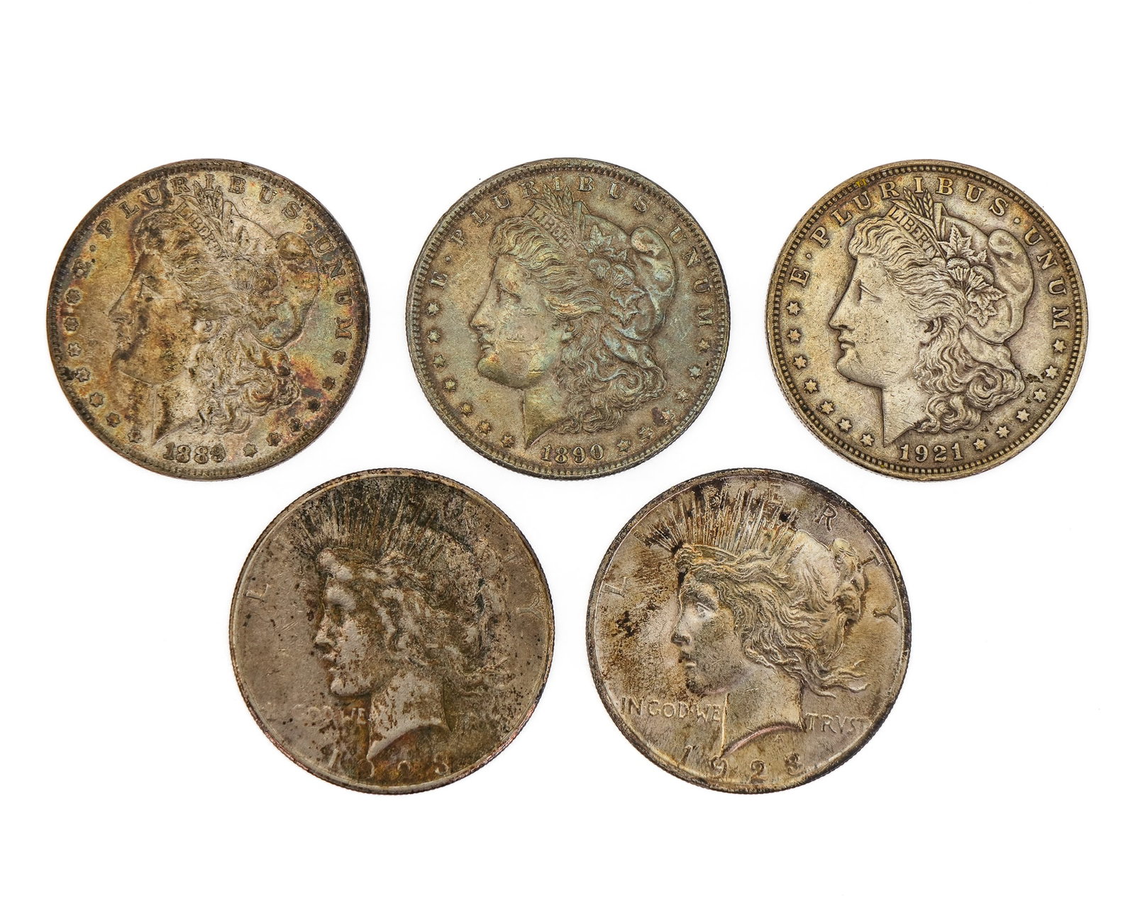 5 US Silver Dollars: US silver dollars (5 pcs), not graded