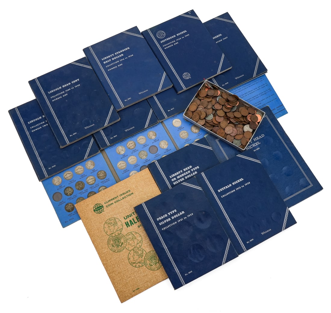 US Nickels, Cents: US nickels, cents, including blue folders, some wartime silver