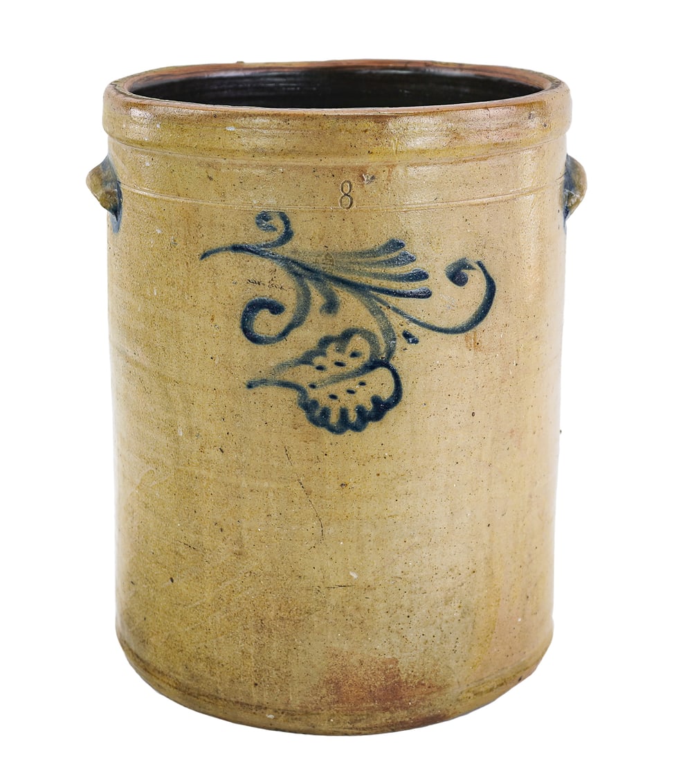 Blue Decorated Stoneware Crock (1 of 1)