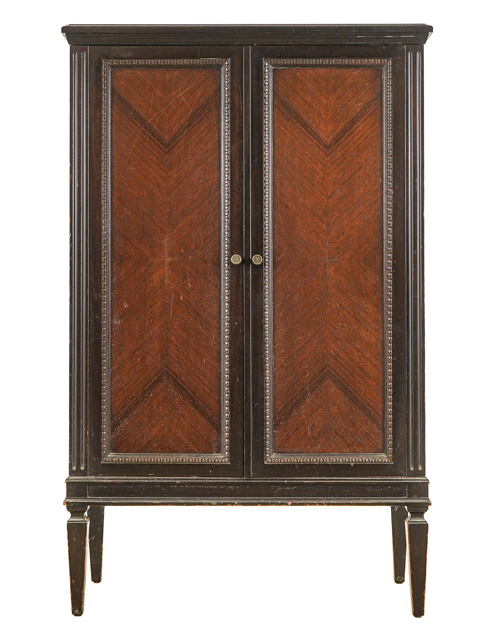 1920's Sheet Music Cabinet: 1920's "The Ampico" 2 door sheet music cabinet with 9 shelves, dark finish, slight veneer damage, 30" x 15" x 48"