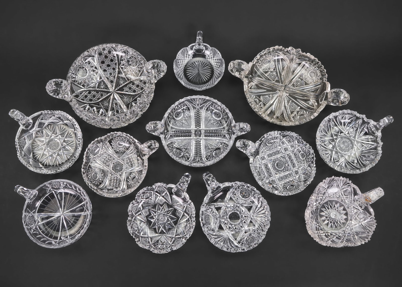 12 ABCG Brilliant Cut Glass Handled Dishes (1 of 1)