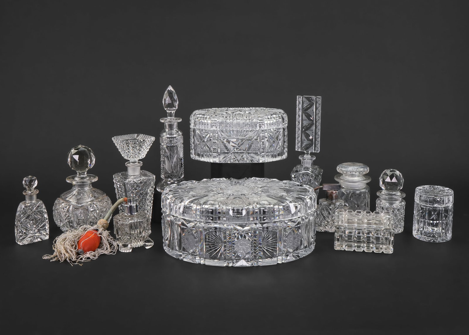 Collection of 13 Cut Glass Dresser Accessories (1 of 1)