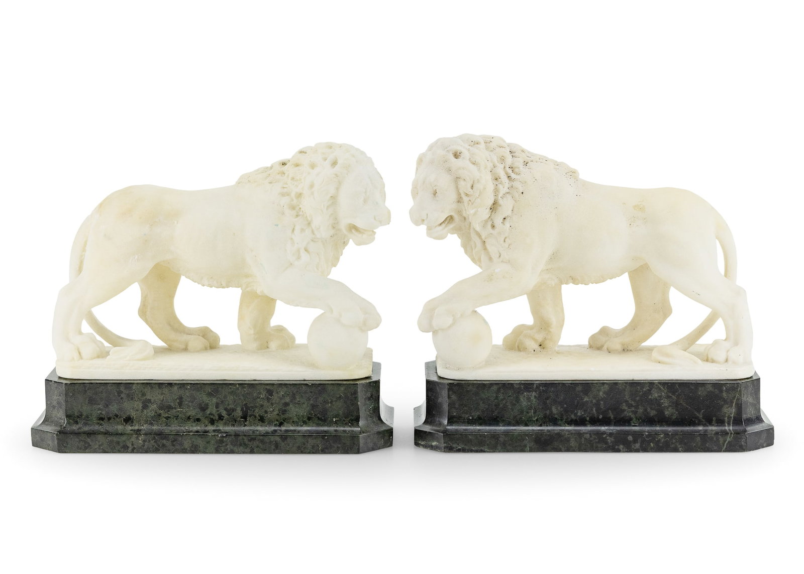 Pair of Carved Alabaster and Marble Lions (1 of 6)