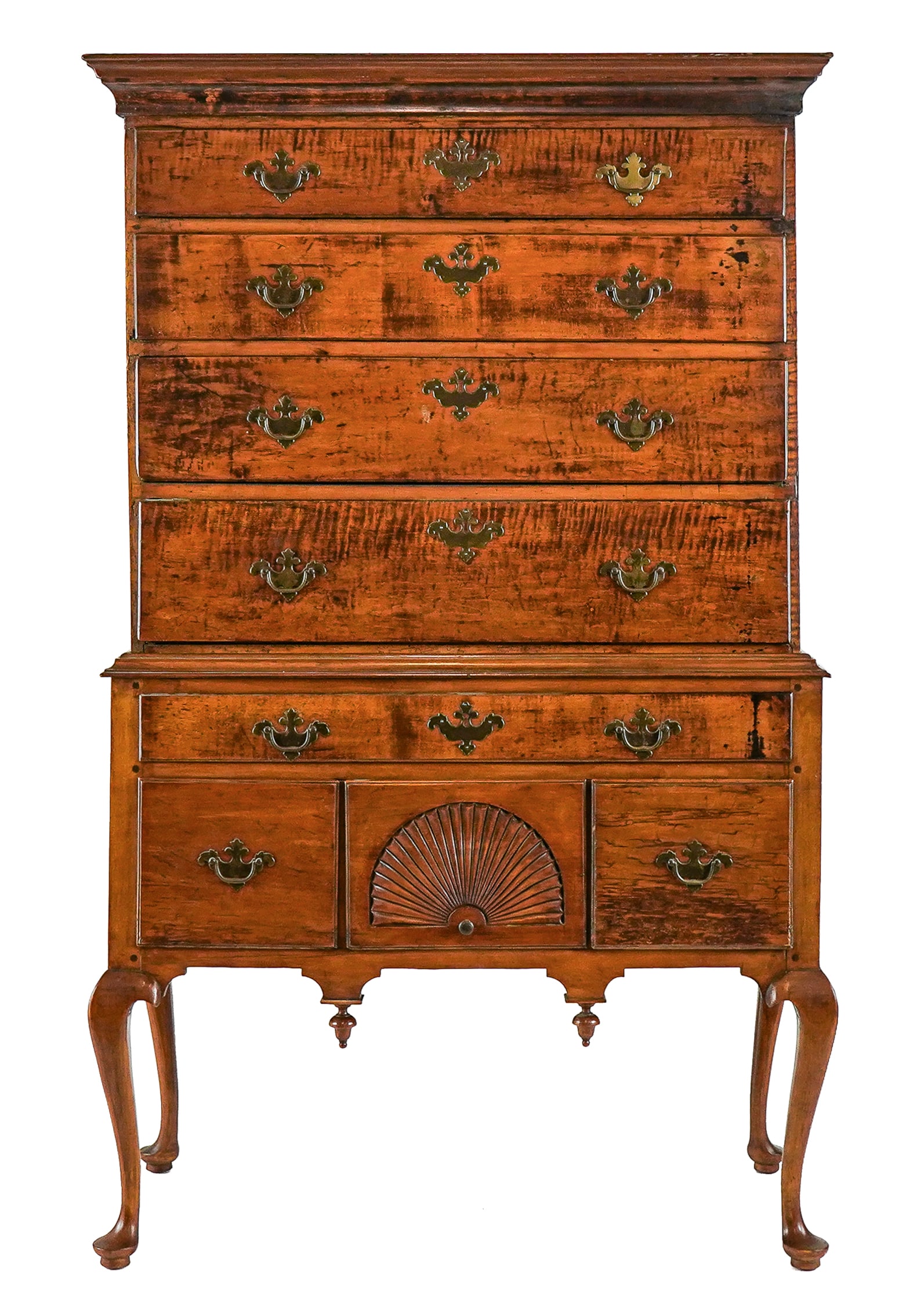 18th c New England Tiger Maple Highboy (1 of 9)