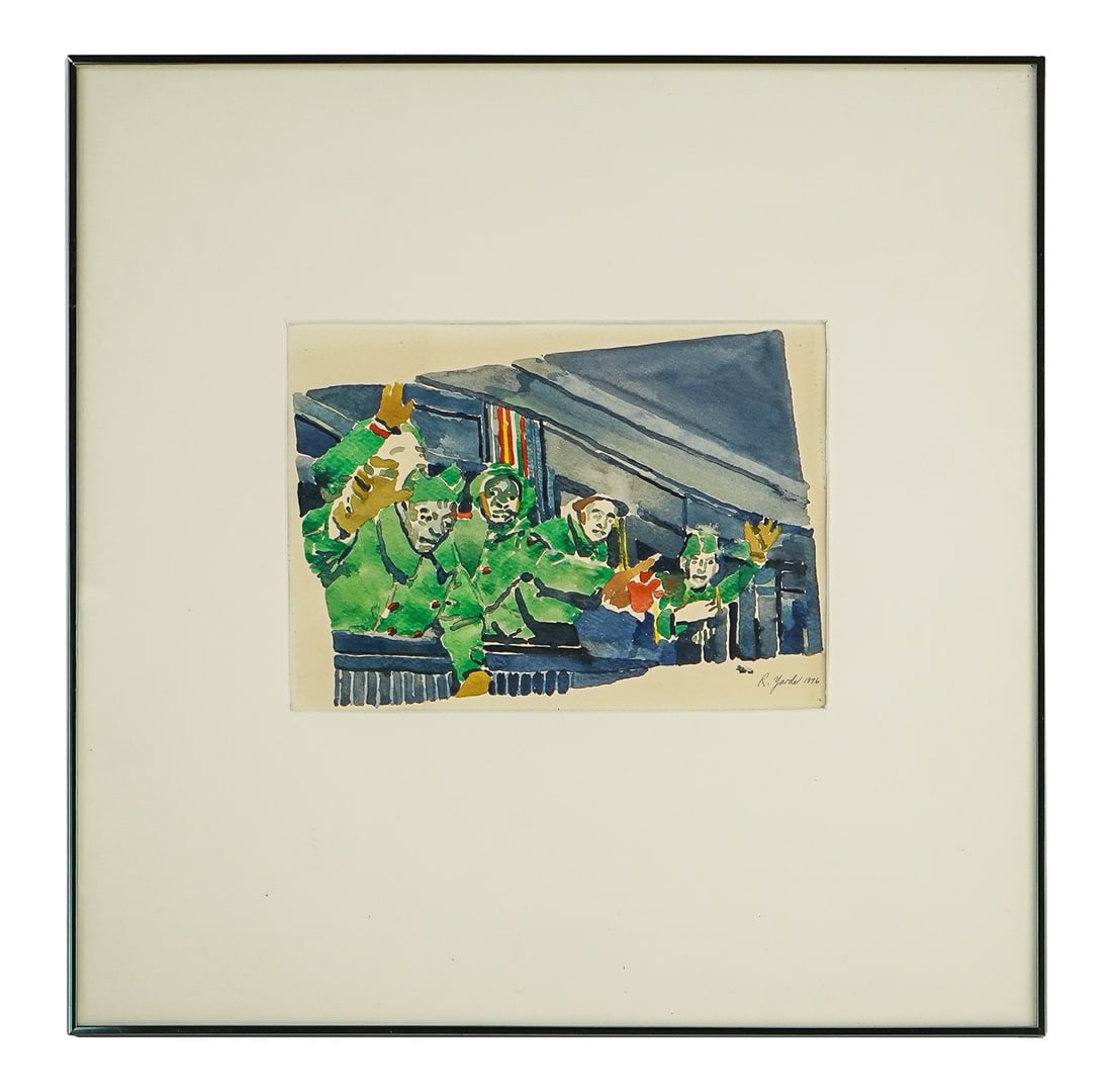 Richard Yarde (AM 1939-2012) Homecoming: Richard Yarde (American 1939-2012) Homecoming watercolor on paper 7.5 x 10" 18 x 18" as framed. Yarde?s vision was about healing: physical, cultural, intellectual, and spiritual. From the portrayals o
