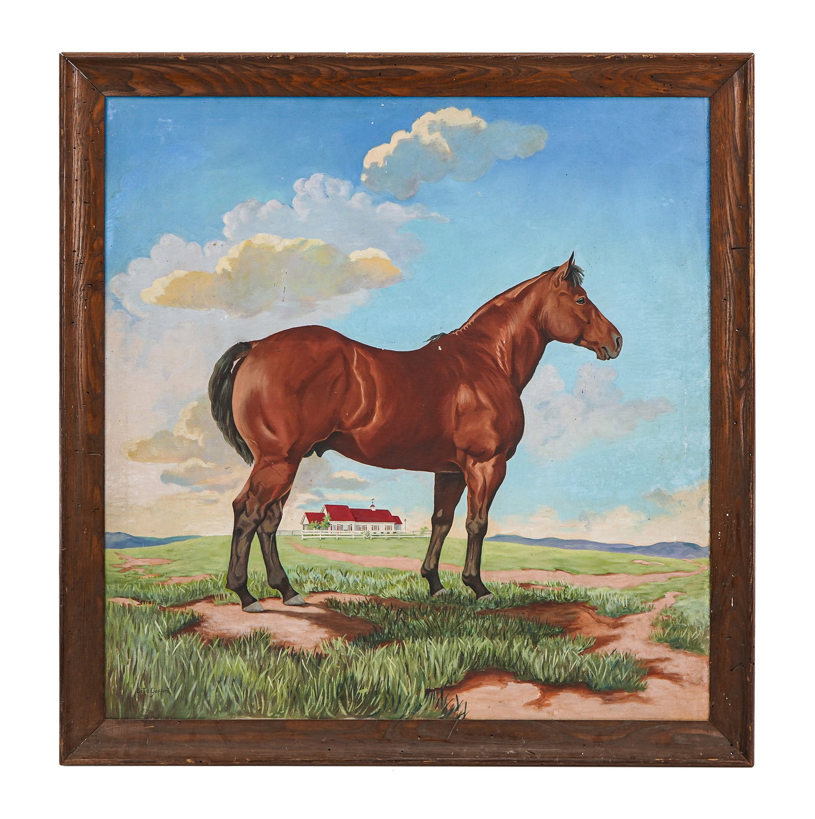 Bettie Gafford (AM 20th c ) Equestrian Portrait of a Horse: Bettie Gafford (American 20th c ) Equestrian Portrait of a Chestnut Horse oil on canvas 34 x 33" 38 x 37" as framed. signed lower left