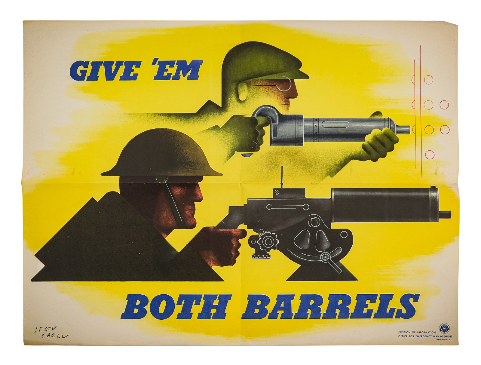 Jean Carlu (1900-1997) WWII "Give Em Both Barrels" Homefront Poster (1 of 3)
