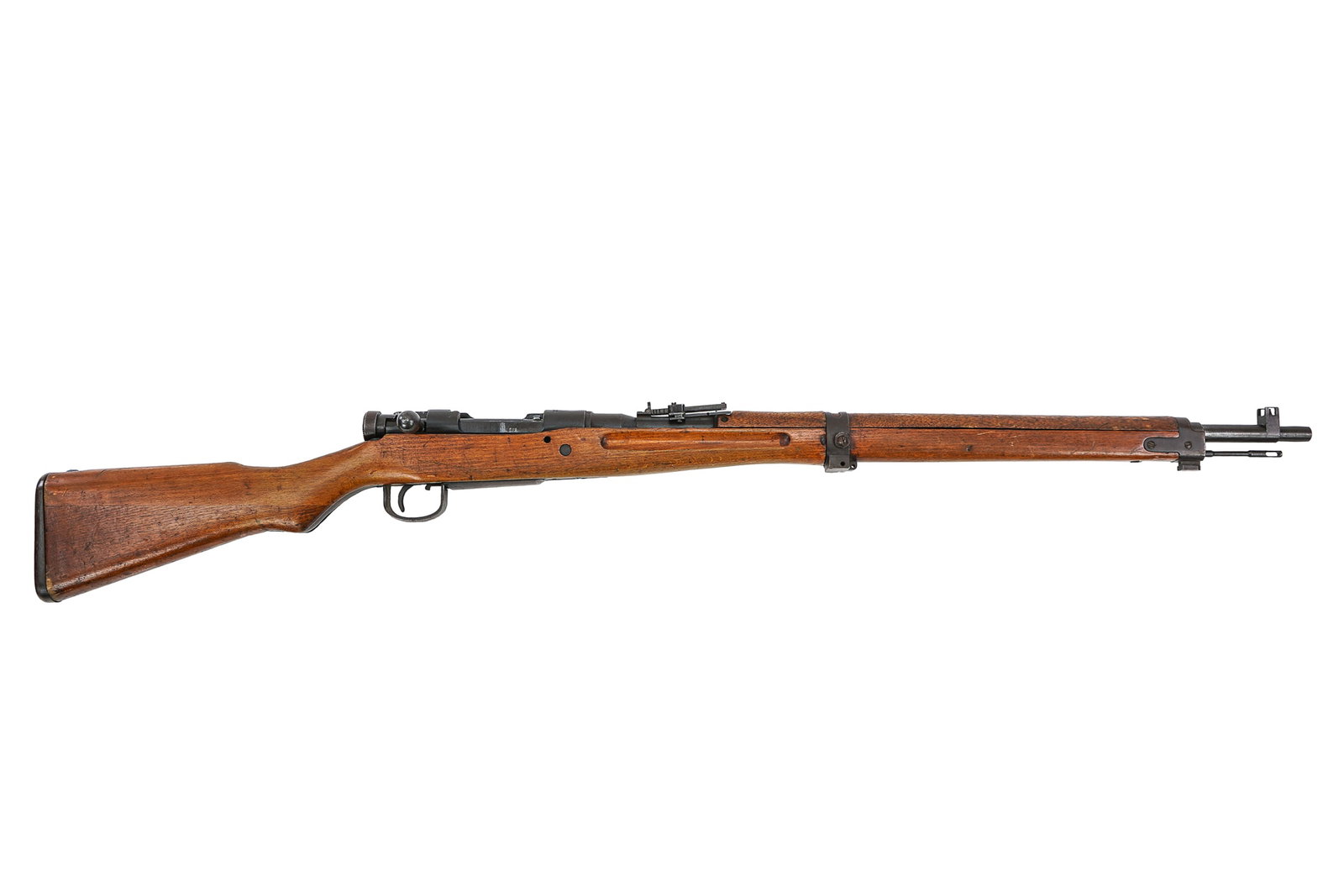 Japanese Type 99 Arisaka in 7.7mm Japanese: Japanese Type 99 Arisaka Rifle in 7.7mm Japanese with rare anti-aircraft sights- Surrendered with missing Imperial Mon Serial Number 58906- 44" overall - All Firearms are to be sold in accordance with