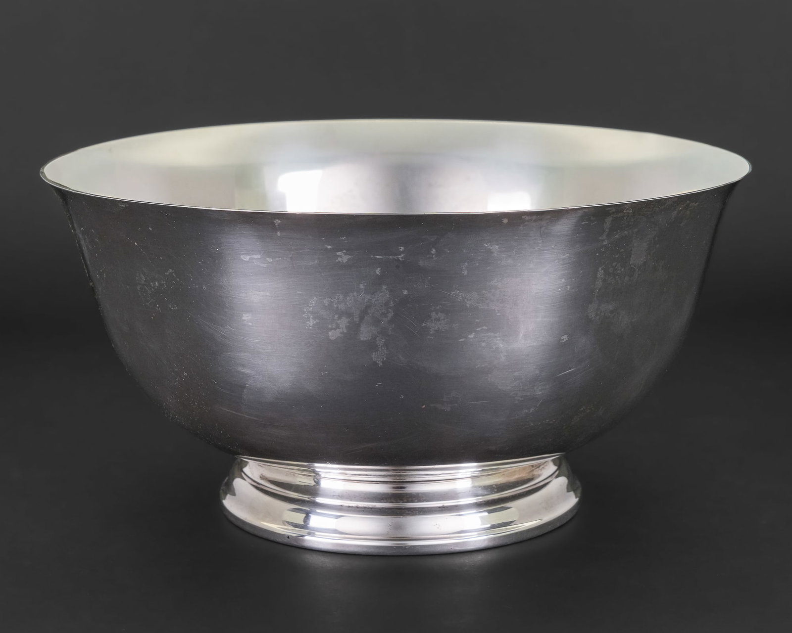 Watson Paul Revere Exemplar Sterling Bowl: Watson "Exemplar" Paul Revere reproduction sterling silver footed serving bowl , no monograms or inscriptions , overall excellent condition 4.5"-9" 25.4 ozt.