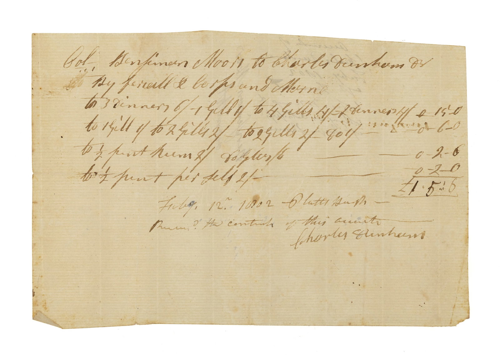 1802 Benjamin Mooers Receipt (1 of 2)