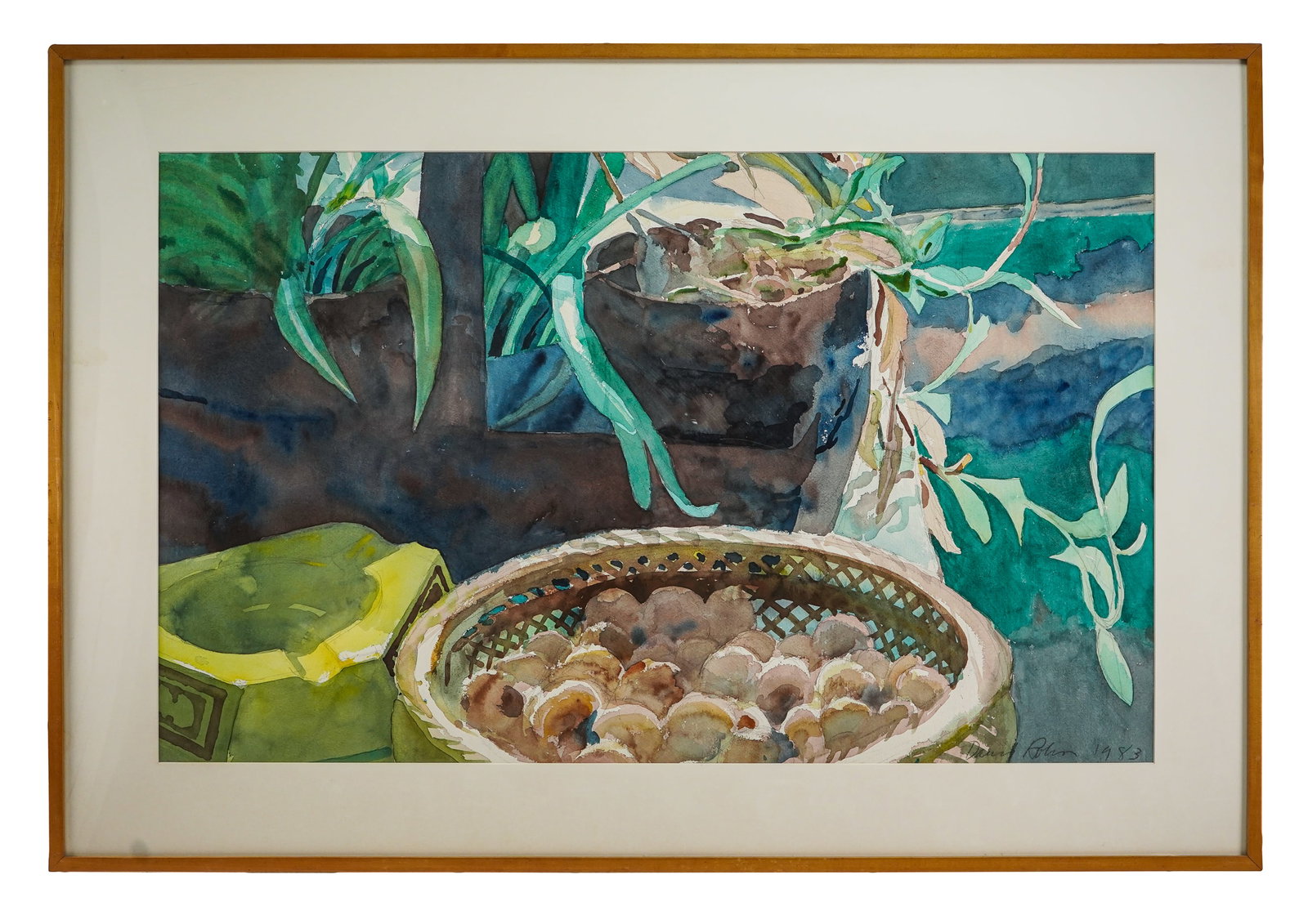 David Rohn (AM 1934-2025) Still Life with Basket: David Rohn (American 1934-2025) Still Life with Basket- 24.5 x 40" 33.5 x 49" as framed. Rohn's extraordinary gift of playful observation creates compositions of unexpected appreciation and analysis o