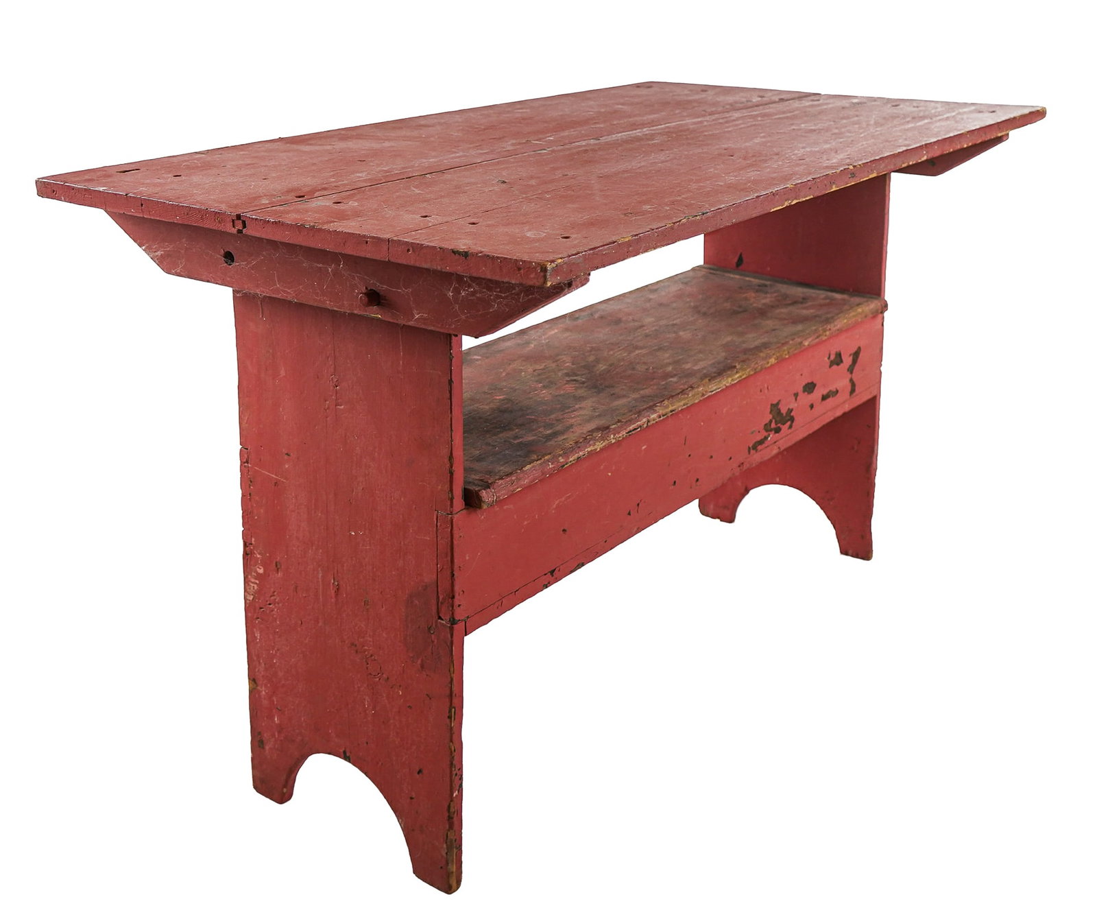 19th c Hutch Table in Later Red Paint: 19th c hutch table in later red paint, ht 31", top 52 1/2" x 29 1/2"