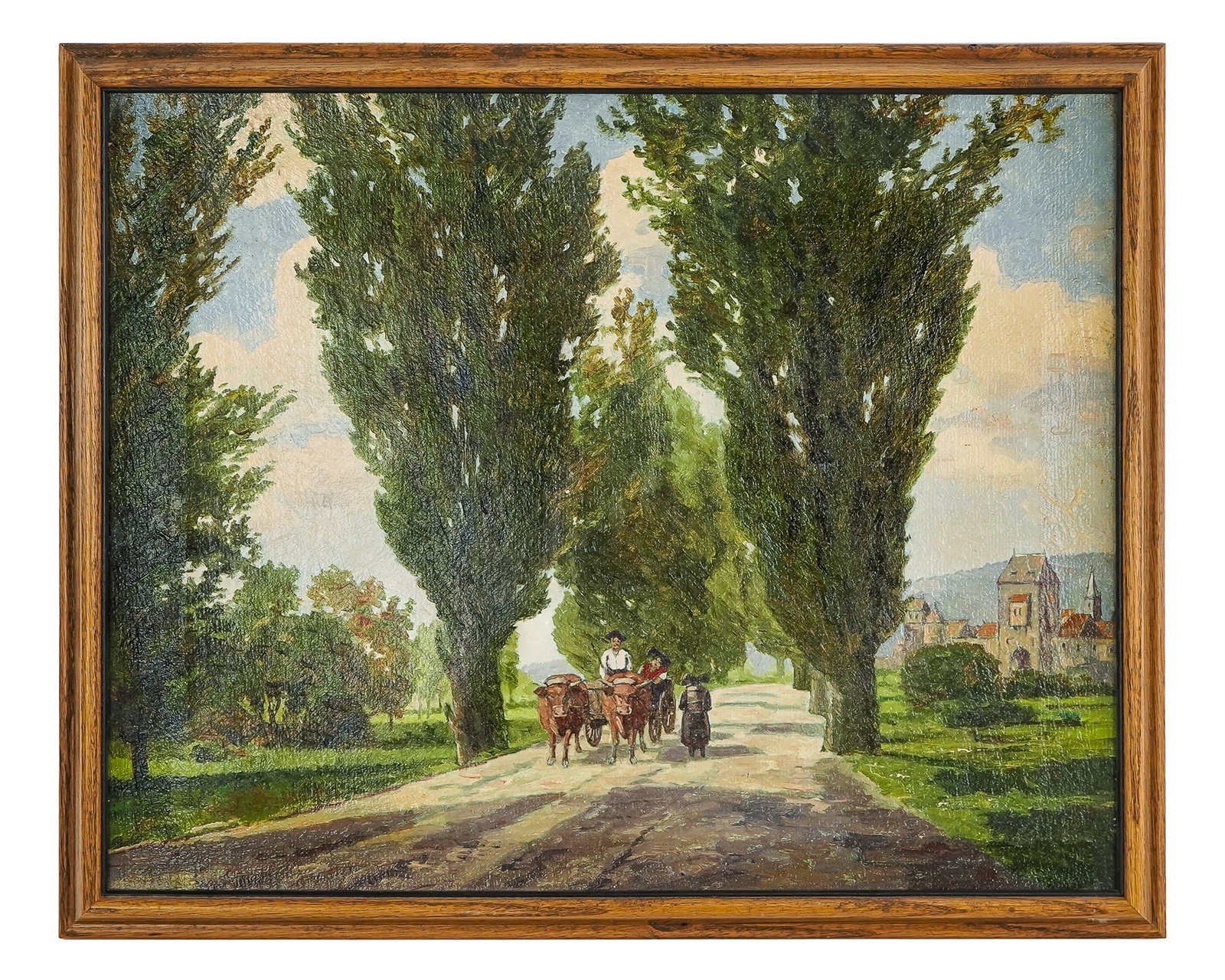 Jean Mohren (DE 1876-1958) Im Elsass (Pappeln): Jean Mohren (German 1876-1958) Im Elsass (Pappeln) (poplars) oil on canvas signed and identified revers 17 x 21.5" 19 x 23" as framed