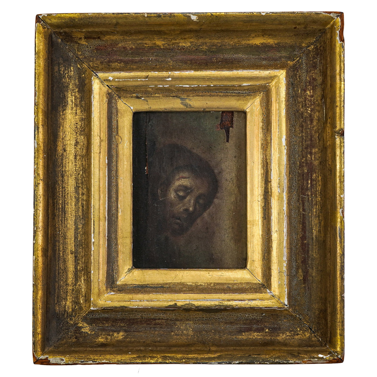 18th c Continental Head of Christ Crucified: 18th c Continental Head of Christ Crucified- oil on canvas laid on panel 3.5 x 4.5"