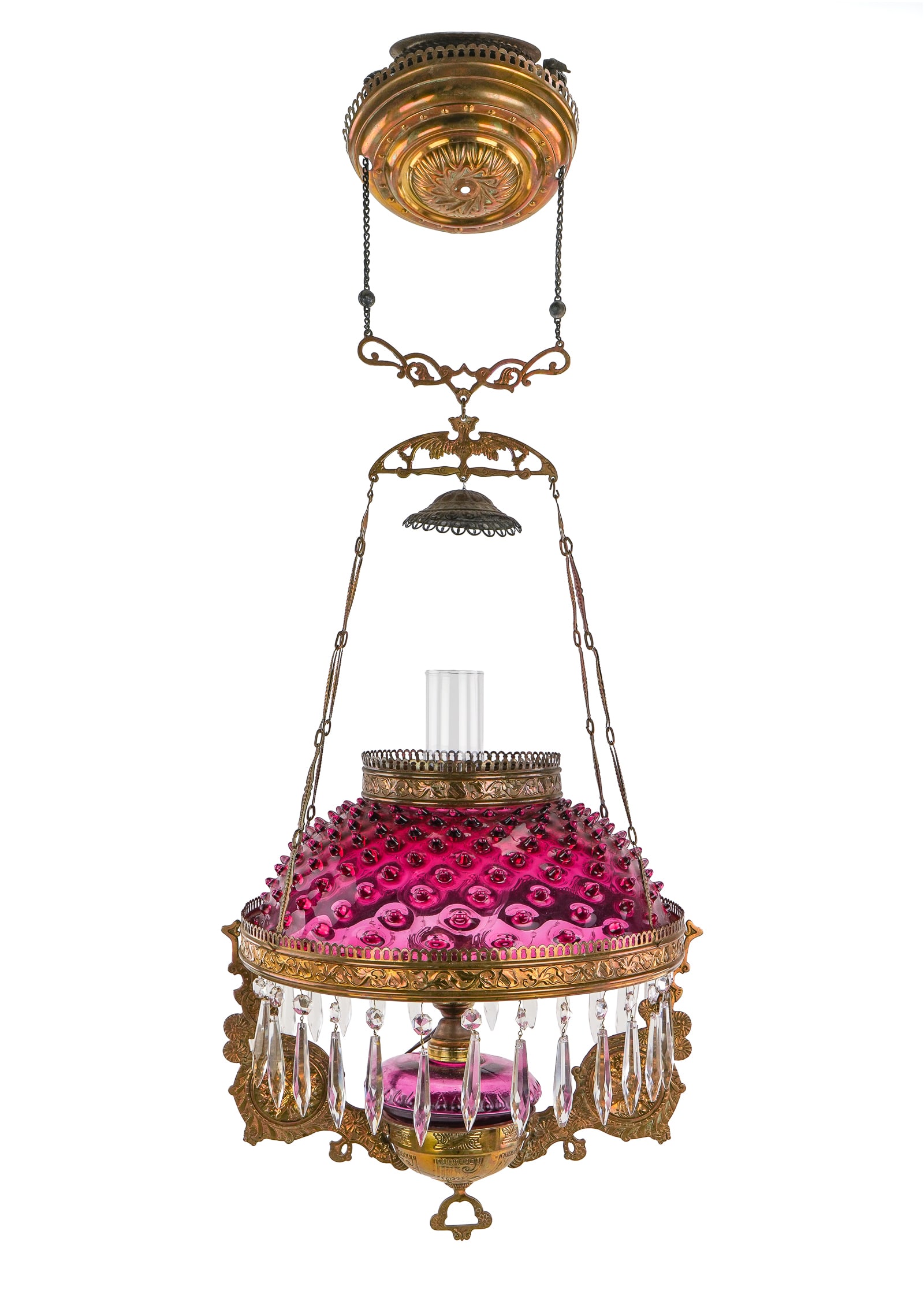 Exceptional Cranberry Hobnail Hanging Lamp (1 of 1)
