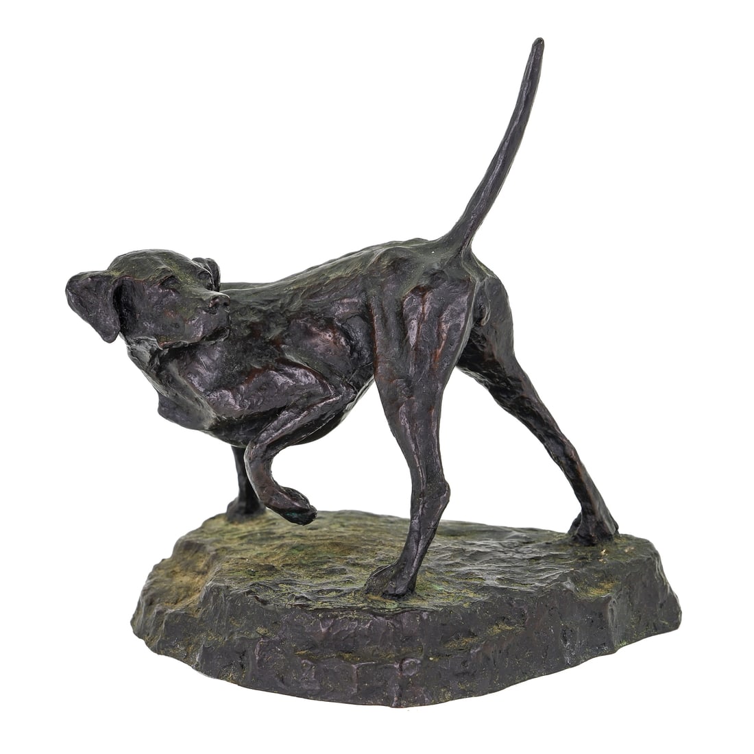 Robert Wehle Bronze Pointer: Robert Wehle 1920-2002) limited edition #29/30 bronze sculpture of one of Wehle's highly prized English Pointer on point, hot cast bronze with dark patination, signed, numbered, and foundry mark on