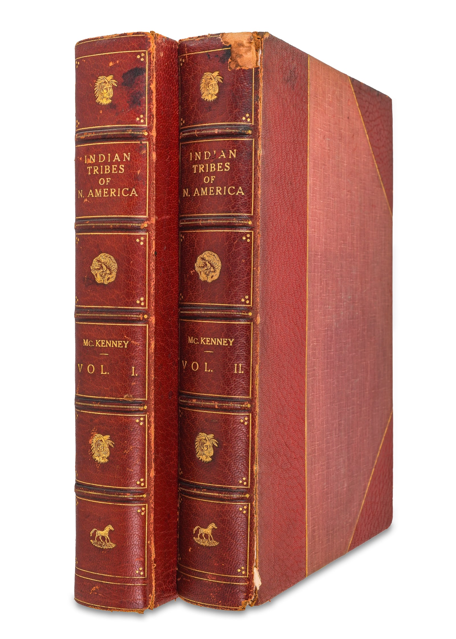 McKenney History of the Indian Tribes: Ca 1870 Thomas A. McKenney "History of the Indian Tribes of North America" presented in 2 vols with 44 hand colored plates, scarce reduced format edition with late edition lithographs and text, each