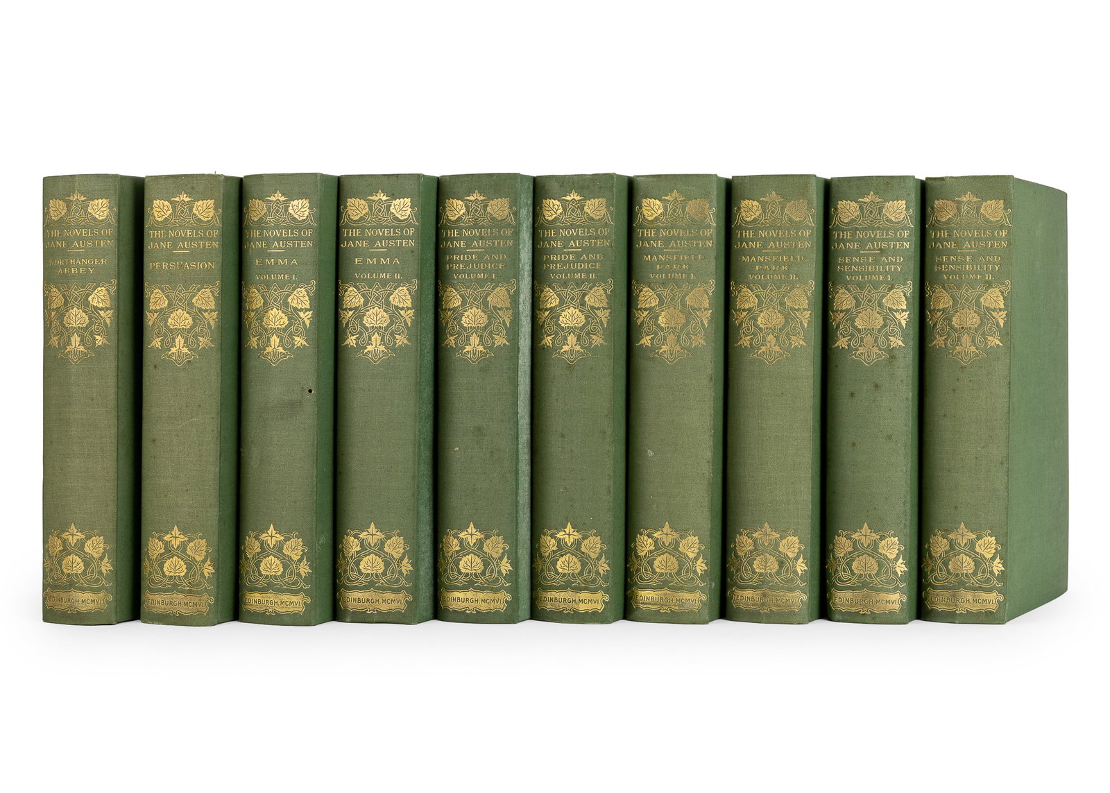 1906 Jane Austen Winchester Edition: 1906 "The Novels of Jane Austen" (10 vols) John Grant, Edinburgh, the impressive and scarce complete ten volume Winchester Edition of the novels of Jane Austen, uniformly bound in the very scarce