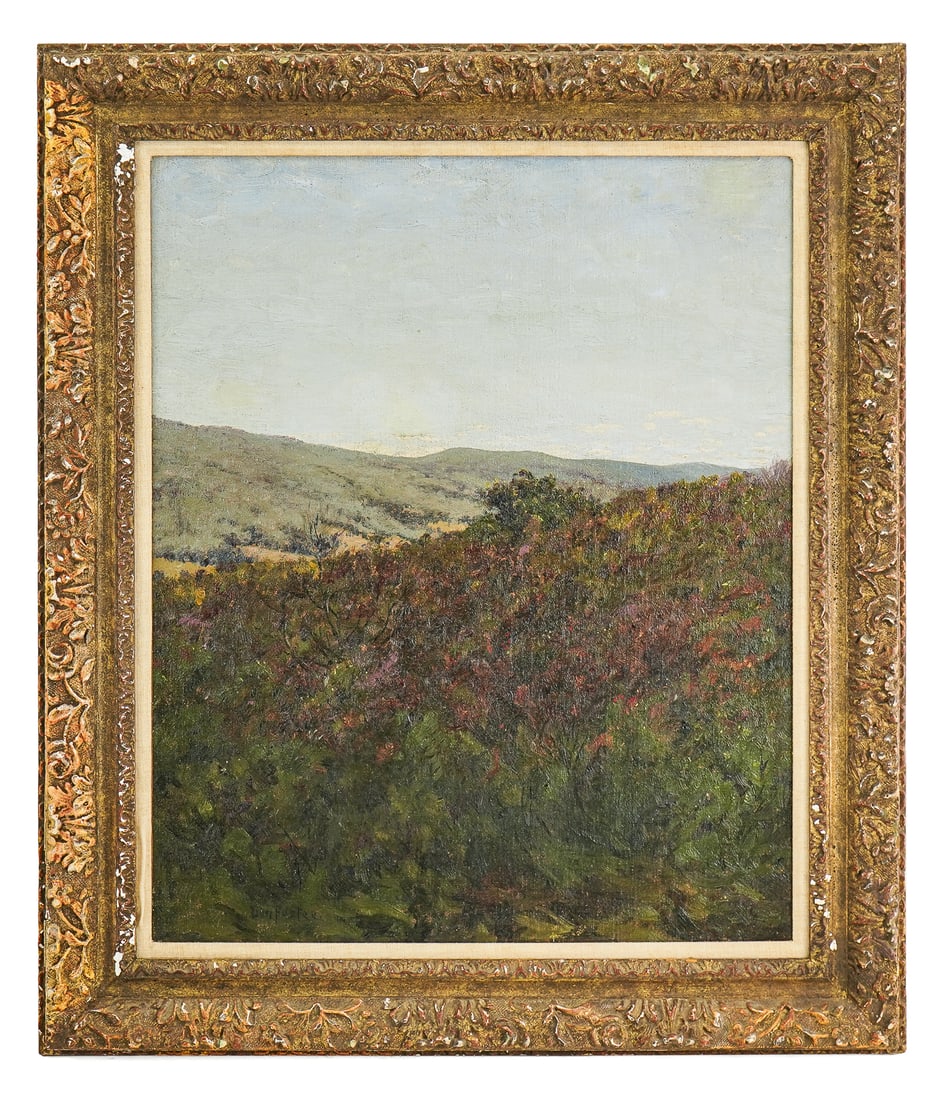Ben Foster (AM 1852-1926) Summer landscape: Ben Foster (American 1852-1926) Summer landscape oil on canvas signed lower right - 22 x 18" 28 x 24" as framed.