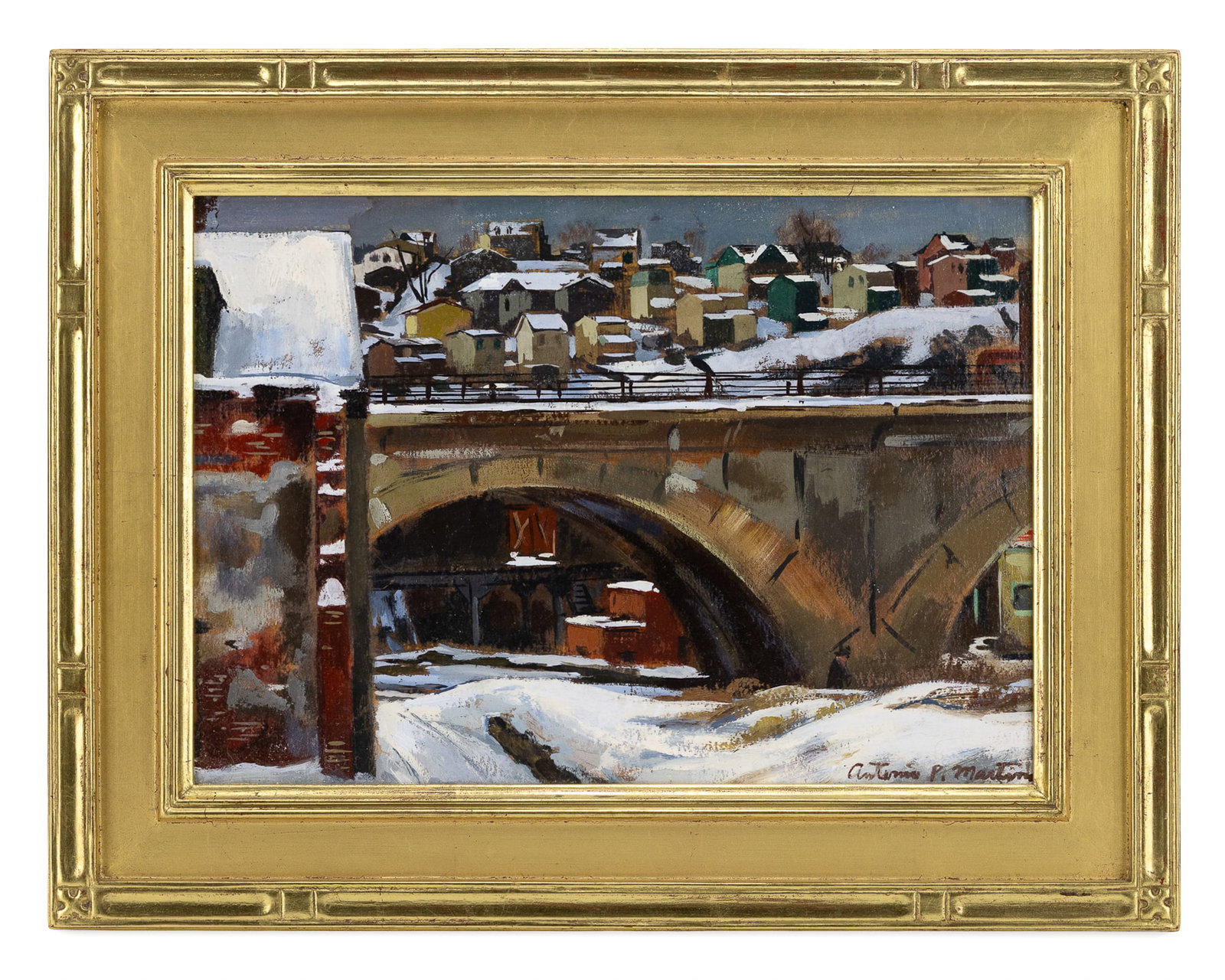Antonio Pietro Martino (AM 1902-1988) Winter Landscape with Bridge (1 of 6)