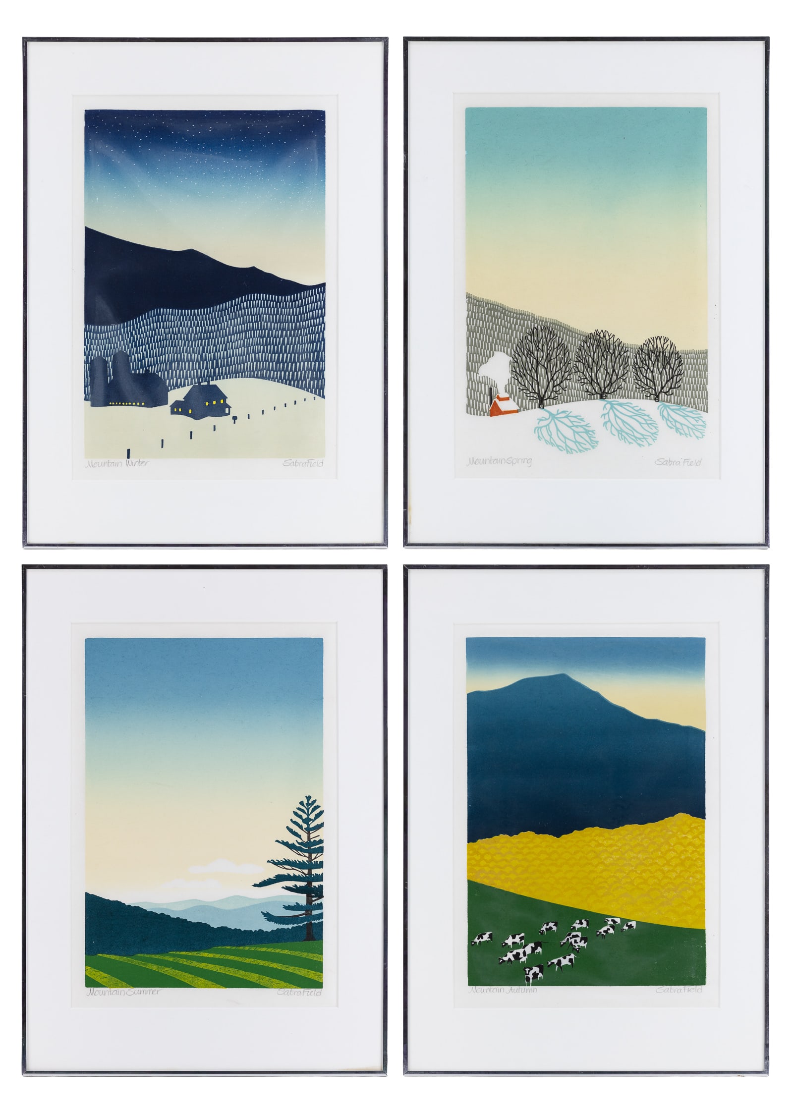 Sabra Field (VT 1935-) Mountain Suite: Field is one of Vermont's most recognized artists, with works spanning the decades, including works for both the National Bicentennial, and the Vermont Bicentennial stamp. Her work has become some of