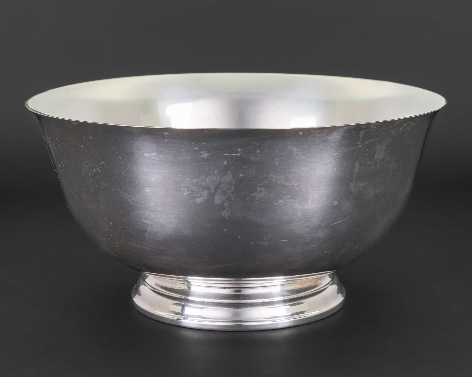 Watson Paul Revere Exemplar Sterling Bowl: Watson "Exemplar" Paul Revere reproduction sterling silver footed serving bowl , no monograms or inscriptions , overall excellent condition 4.5"-9" 25.4 ozt.
