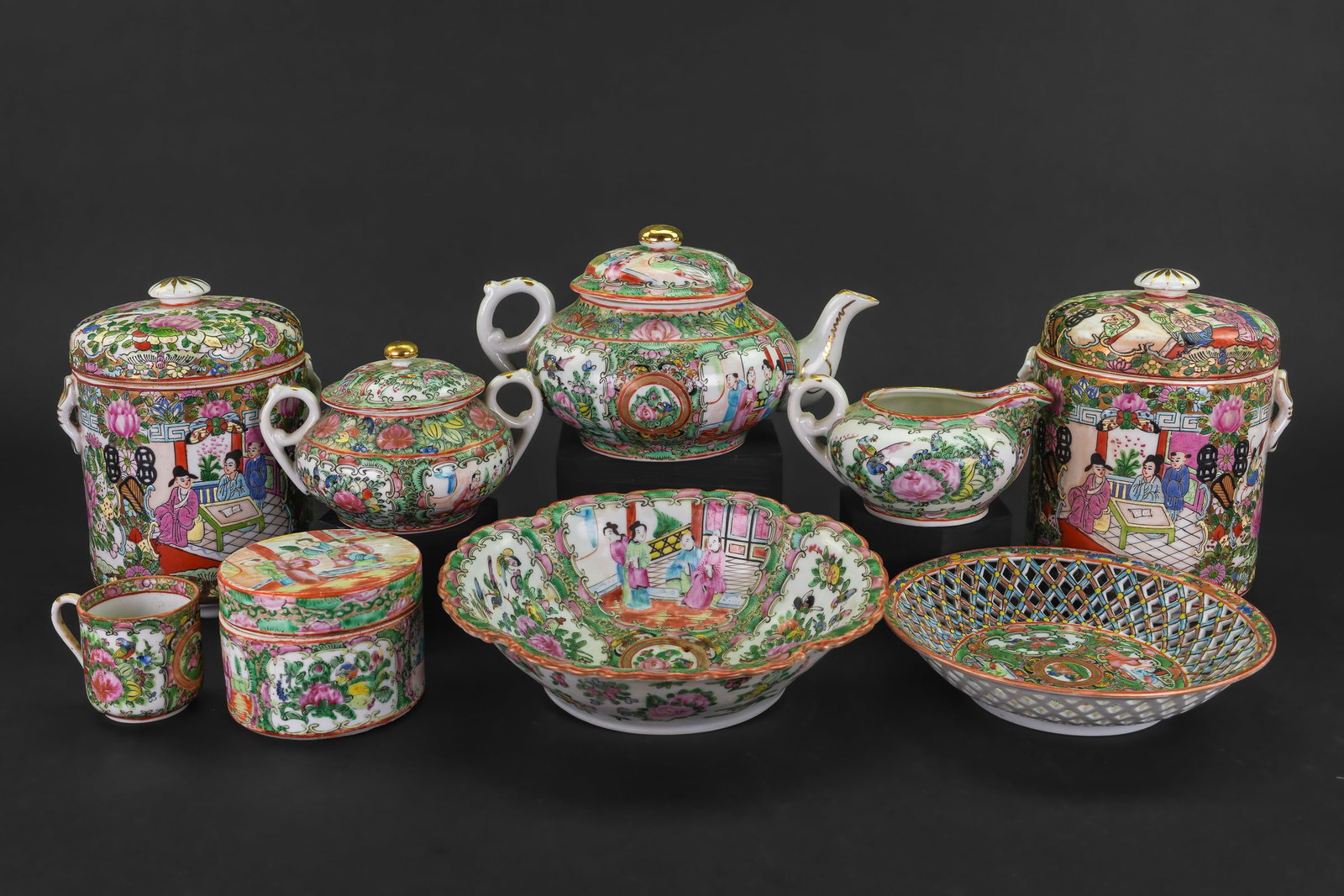 9 pcs. Chinese Rose Medallion Porcelain (1 of 1)