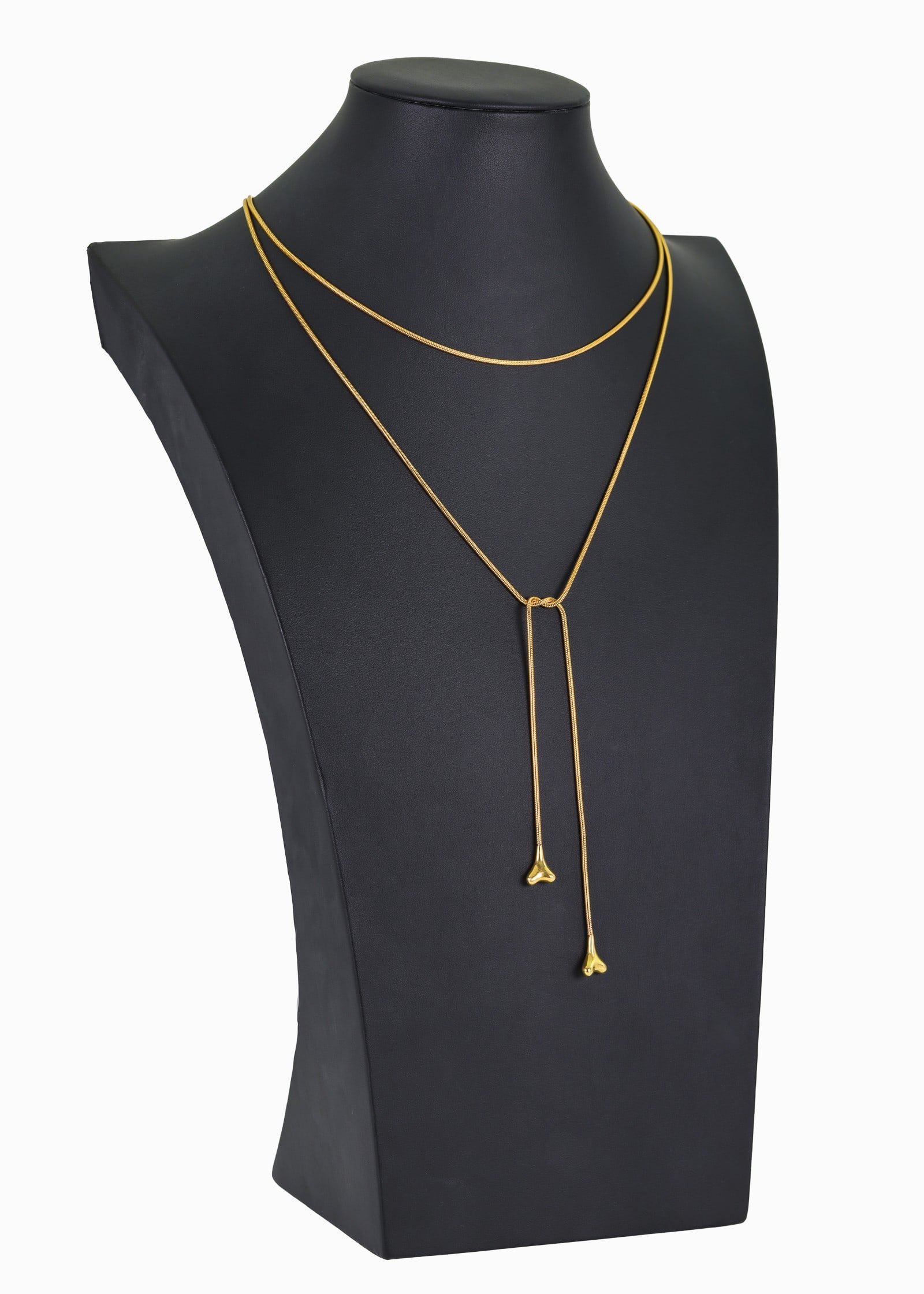 18k Tiffany & Co Lasso Necklace: 18k yellow gold snake chain lasso lariat necklace with shark tooth style ends. 50" long. 33.8 grams t.w. marked 18k Tiffany & Co.