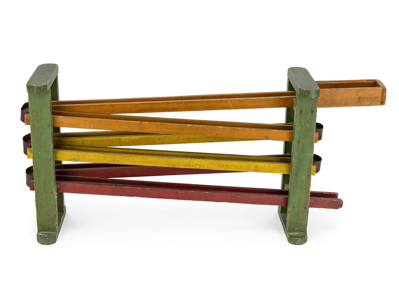 Early 20th c Painted Marble Run: Early 20th c painted marble run wooden toy, excellent condition, length 26", ht 12"