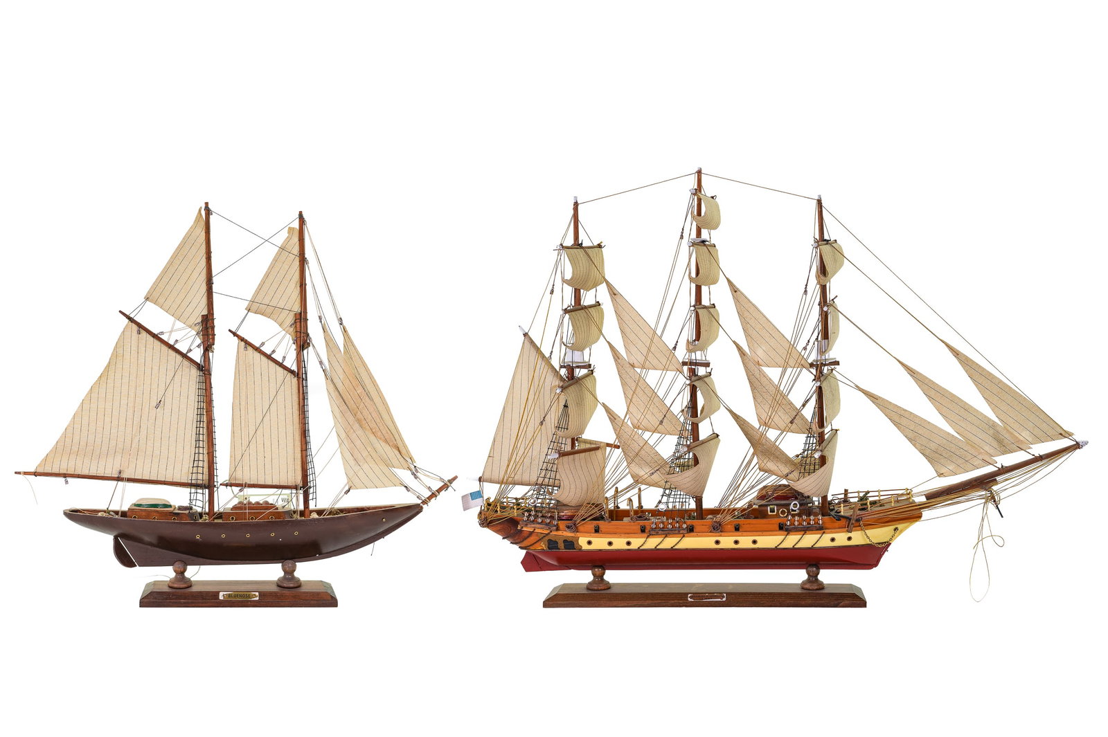 Two Mid 20th c Shop Models: Two mid 20th c ship models-3 masted 1841 "Charles W Morgan" (an American whaling ship built in 1841 during the 19th c, she is the world's oldest surviving merchant vessel), along with the schooner
